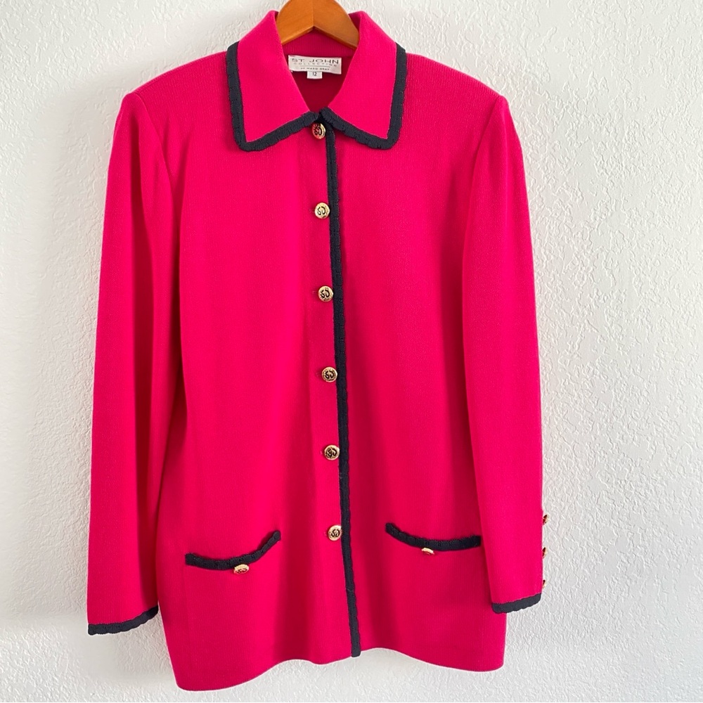 St. John Pink black trim button down Jacket - Picture 2 of 9